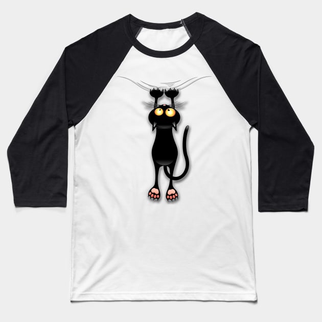 Fun Black Cat Falling Down Baseball T-Shirt by BluedarkArt